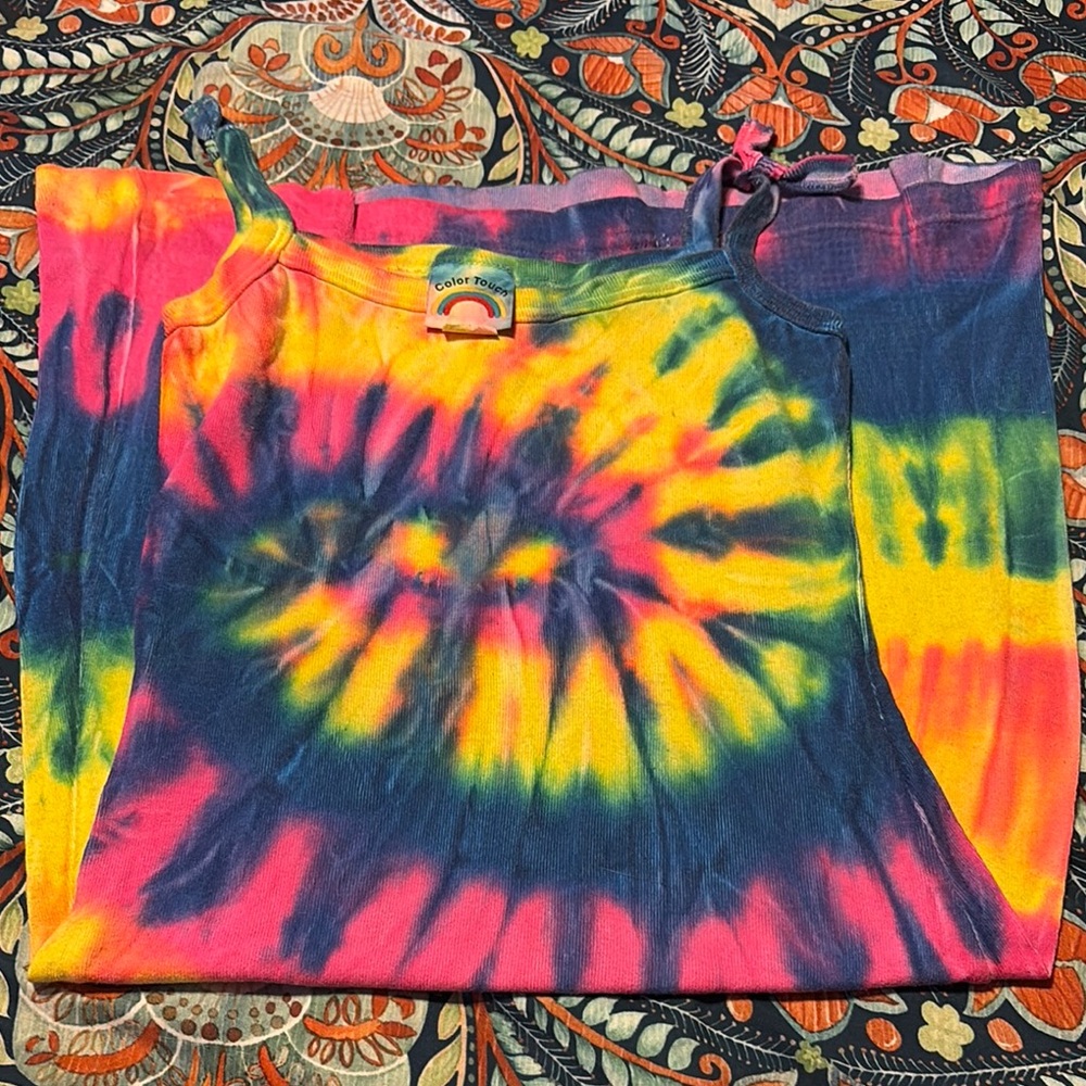 Pink and Yellow Tie-Dye Midi Dress